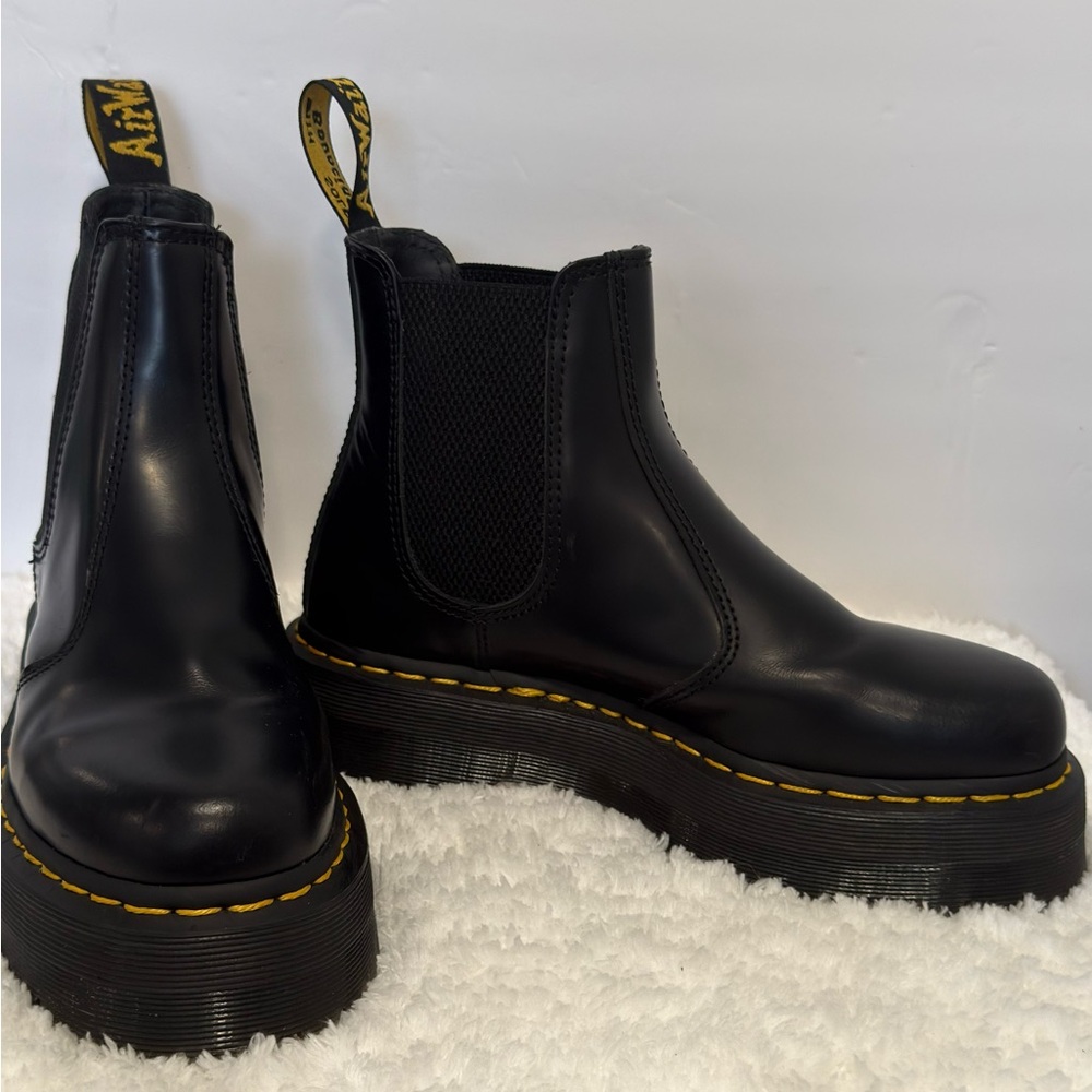 Dr. Martens Black Chelsea Platform Boots with Yellow Stitching - Picture 2 of 12